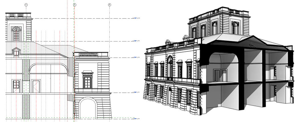 Real Sito di Carditello, Caserta. Il modello 3D costruito in ambiente Heritage BIM | © BHiLab, CNR ISPC